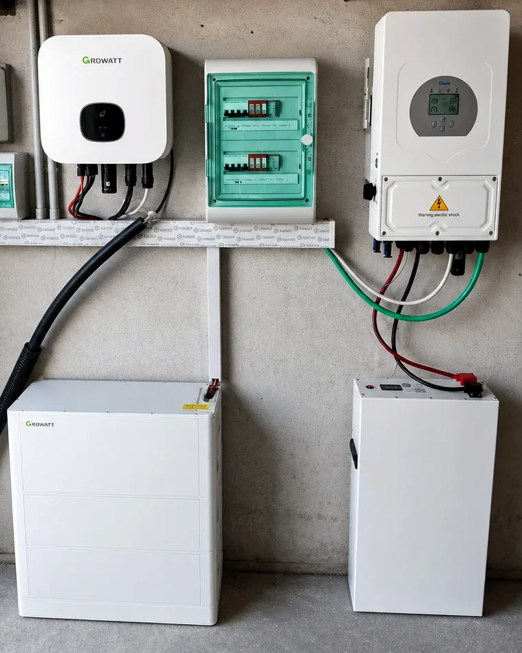 Inverter Growatt esistente con gateway Deye e modulo batteria IBWT sulla stessa parete