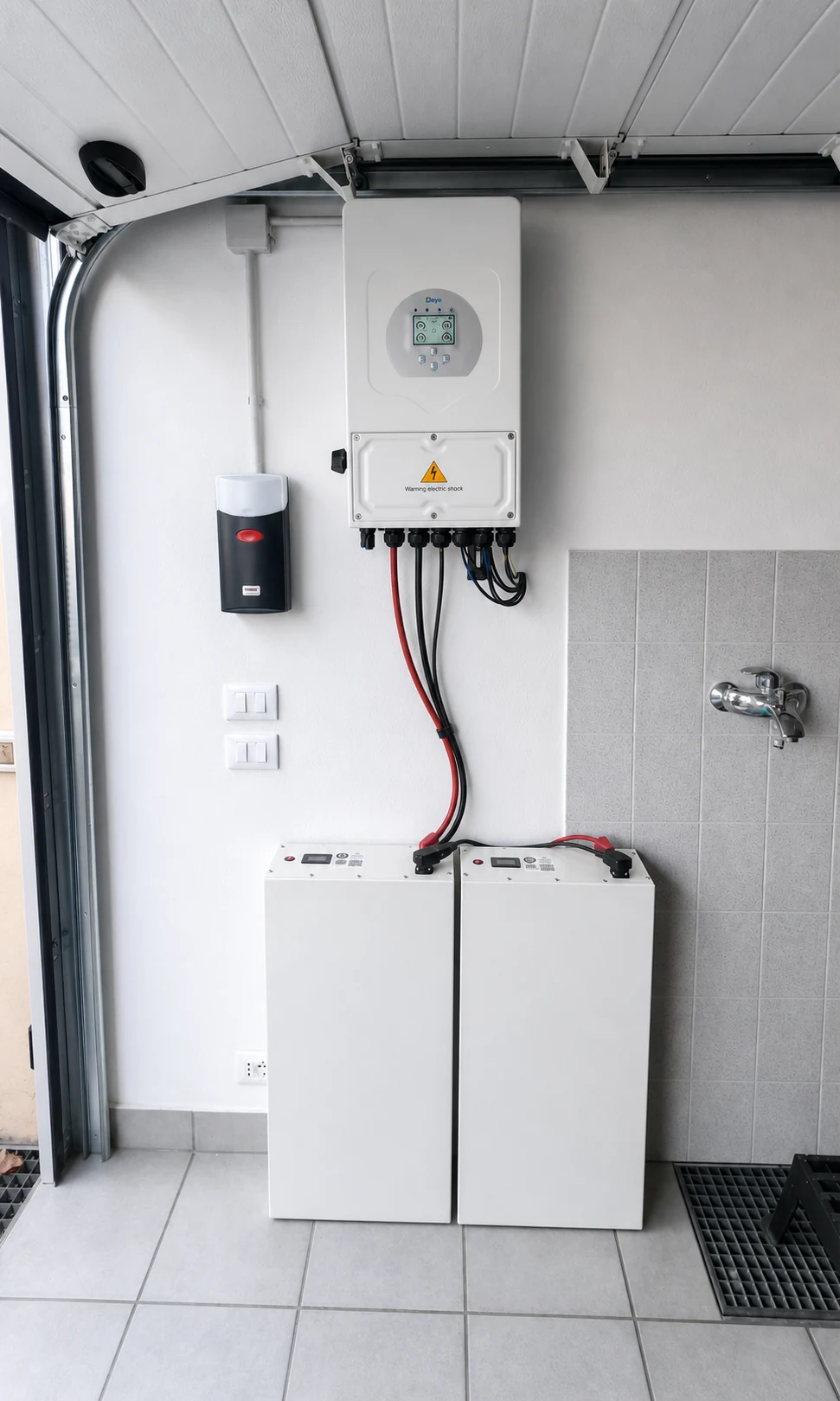 Inverter Deye con due moduli batteria in garage tecnico