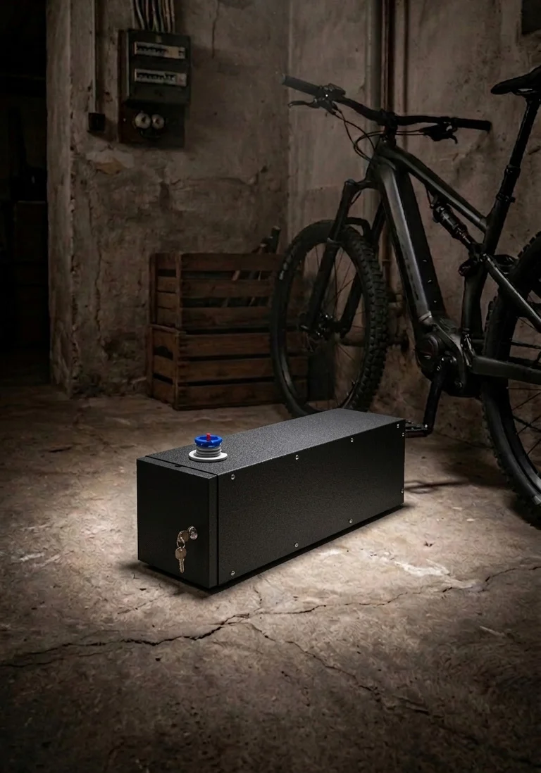 Protron SBS - Cassaforte anti-incendio brevettata in ambientazione cantina con e-bike